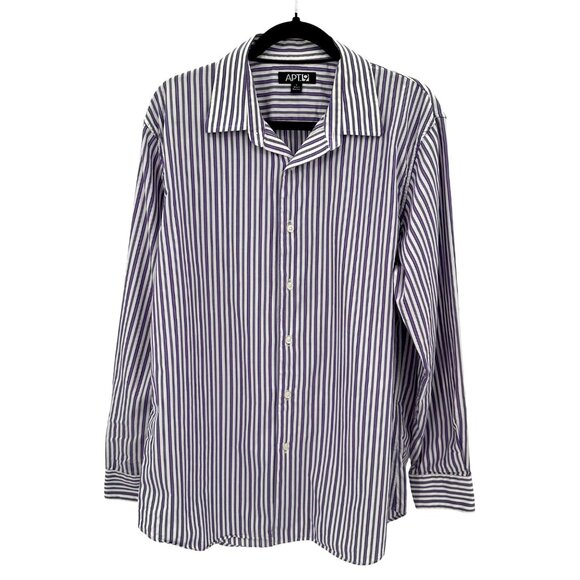 Apt. 9 Mens Purple & White Striped Button-Down Shirt Size L Cotton - Picture 1 of 11